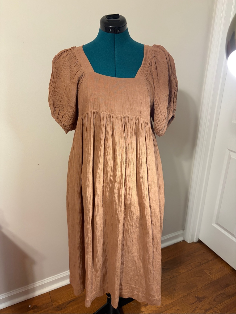 Women's Square Neck Puff Sleeve Midi Babydoll Dress - mauve